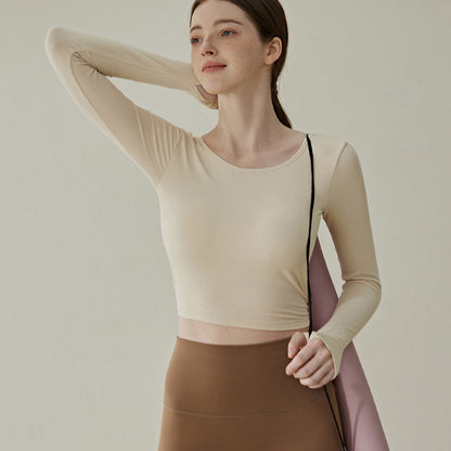 Women Fashion Casual Solid Color Long-Sleeve Yoga T-Shirt