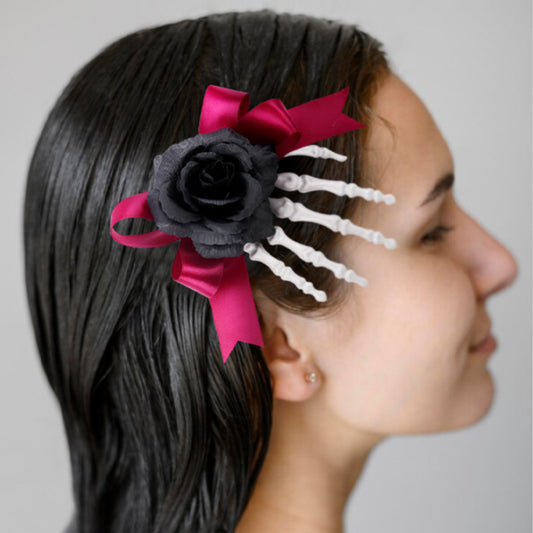 Halloween Skeleton Hand Hairpin with Roses