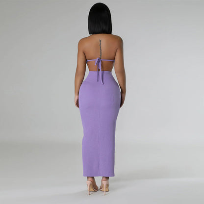 Conjunto de top corto sin mangas de color sólido sexy a la moda para mujer