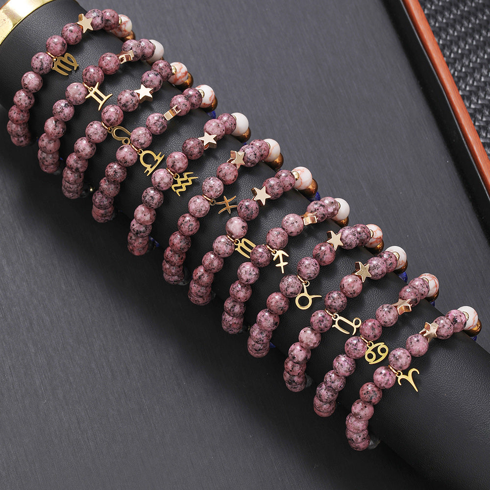 Fashion 12 Constellation Stainless Steel Beaded Bracelet