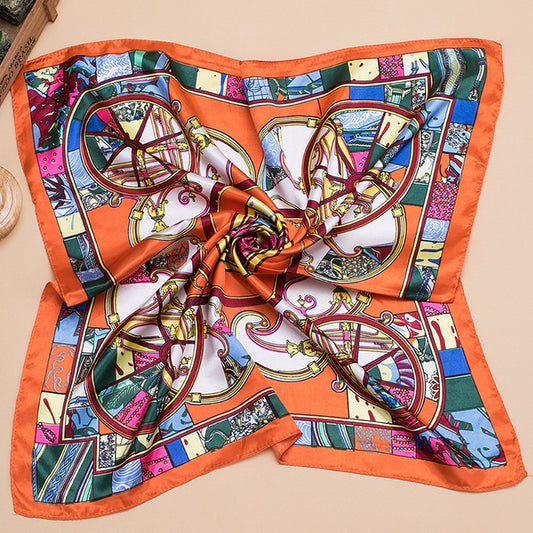 Bufanda de satén cuadrada grande estampada a la moda para mujer con hermoso patrón floral