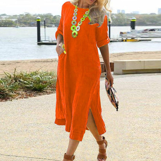 Summer Women Casual Solid Color Maxi Dress