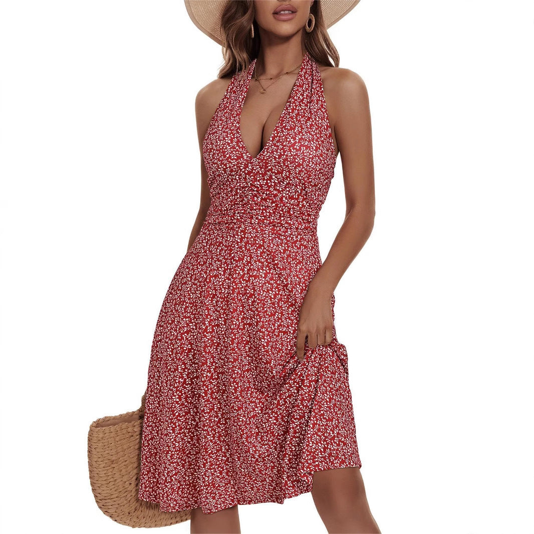 Robe dos nu à imprimé floral bohème pour femme