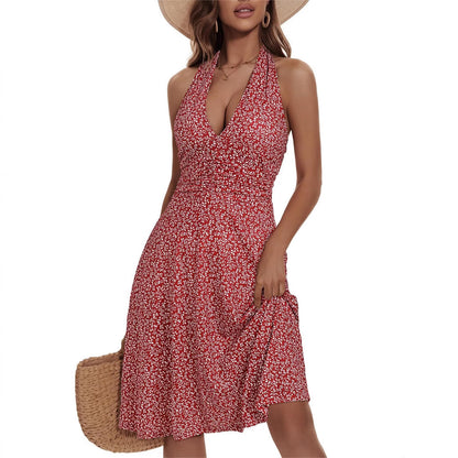Robe dos nu à imprimé floral bohème pour femme