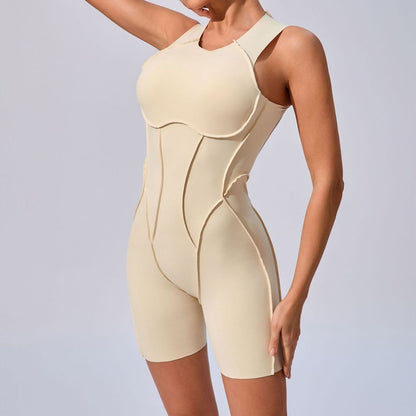 Combinaison de yoga décontractée sans manches pour femme, couleur unie