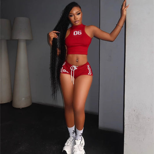 Women Fashion Sexy Letter Printed Tank Top Set