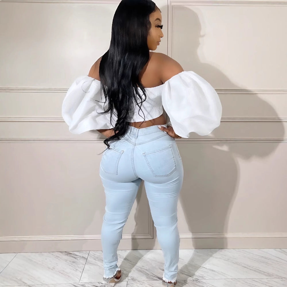 Pantalones vaqueros pitillo sexis con agujeros a la moda para mujer