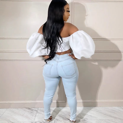 Pantalones vaqueros pitillo sexis con agujeros a la moda para mujer