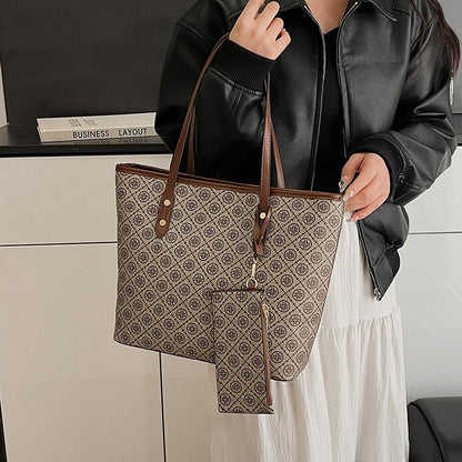 Vintage Large Capacity Printed Tote Bag with Zipper Closure