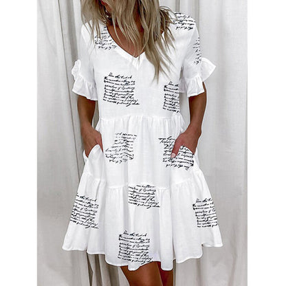 Vestido casual con cuello en V y estampado de bloques de color para mujer