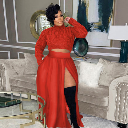 Women Fashion Sexy Plus Size Solid Color Zipper Split Skirt