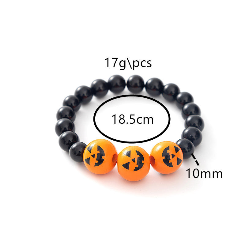 Pulsera de cuentas de Halloween con calabaza y calavera de dibujos animados
