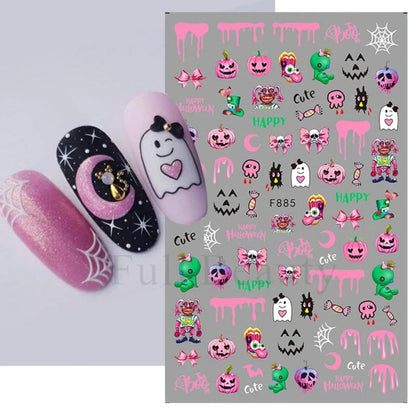 Halloween Ghost Skull Nail Art Stickers With Cartoon Design