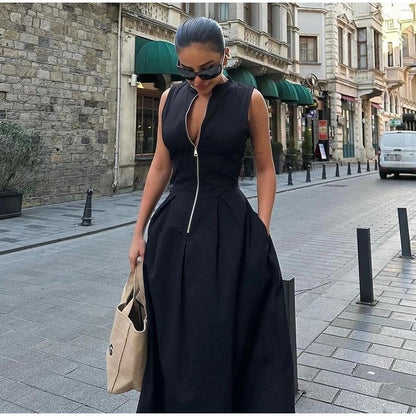 Women Casual Sleeveless High Waist Slim-Fit Dress