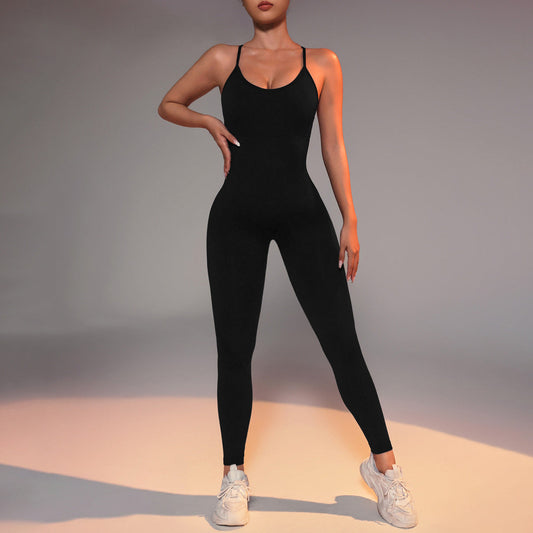 Women Fashion Solid Color Yoga Jumpsuit