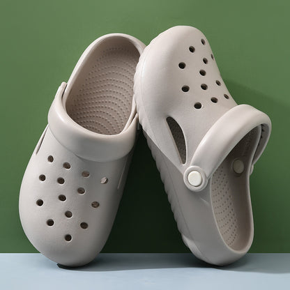 Zapatillas de suela gruesa con agujeros para mujer, informales, de color liso, a la moda