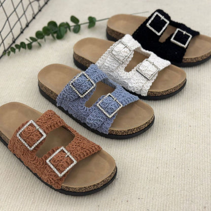 Women's Casual Vacation Woven Double Buckle Slippers