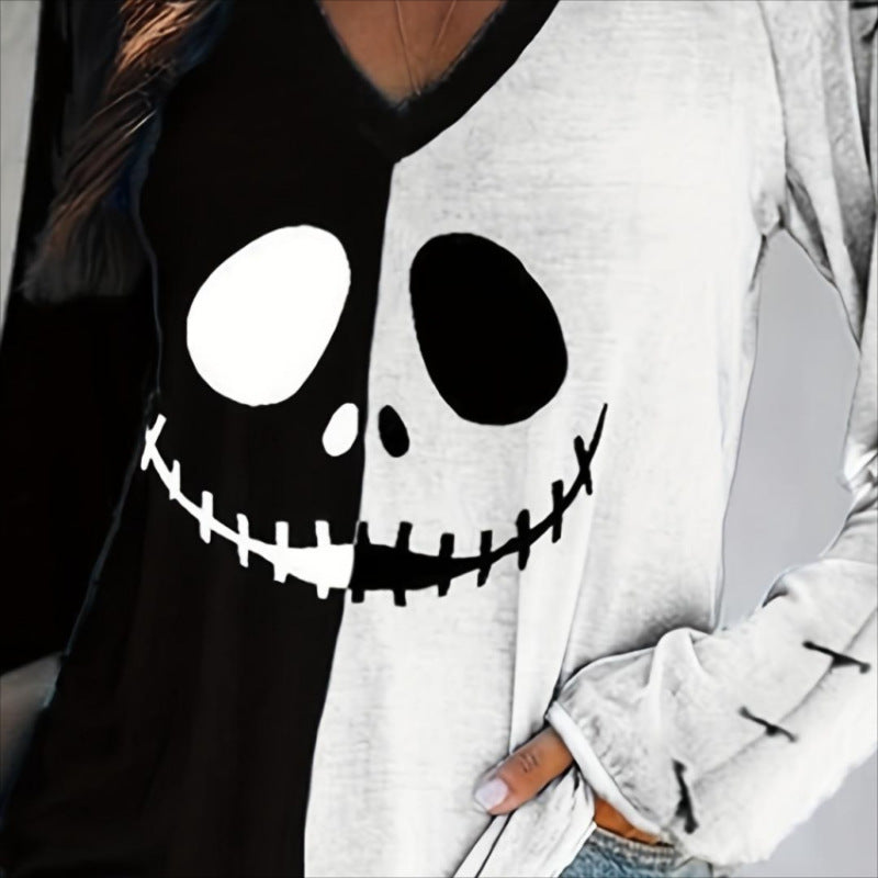 Camiseta informal con estampado de calavera de Halloween para mujer