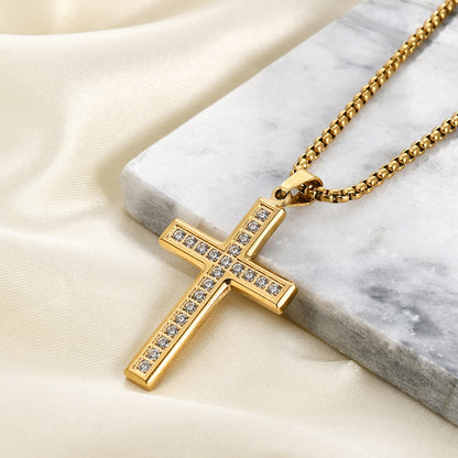 Fashion Simple Zircon Cross Stainless Steel Pendant Necklace