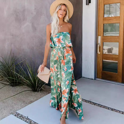 Vestido largo floral de selva tropical para vacaciones de verano para mujer
