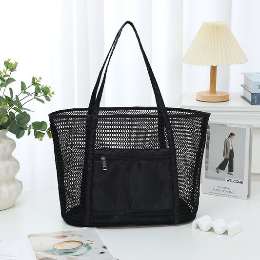 Bolso de playa de malla de color liso para mujer, ideal para viajes y ocio.