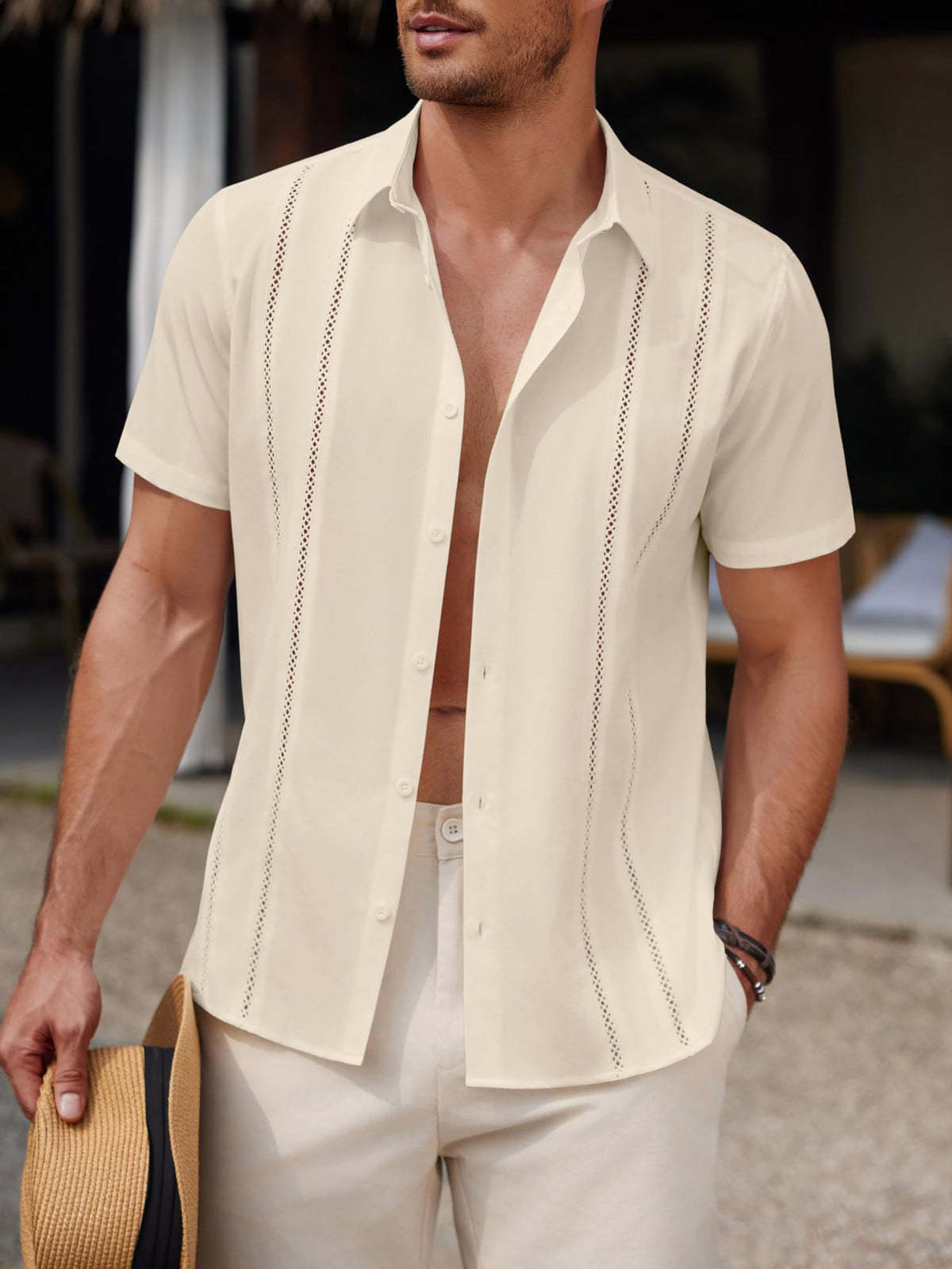 Men's Fashion Casual Solid Color Short-Sleeve Shirt