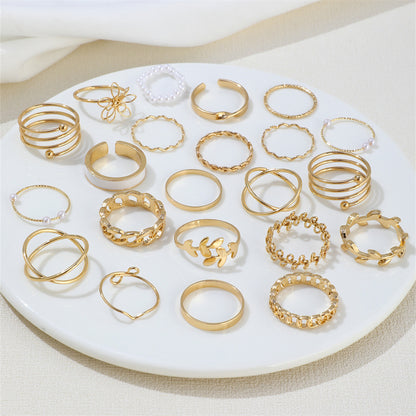 Conjunto de anillos multiarticulados con diseño geométrico de gotas de aceite para mujer