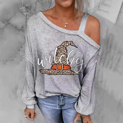 Sudadera con hombros descubiertos y efecto 3D para Halloween para mujer