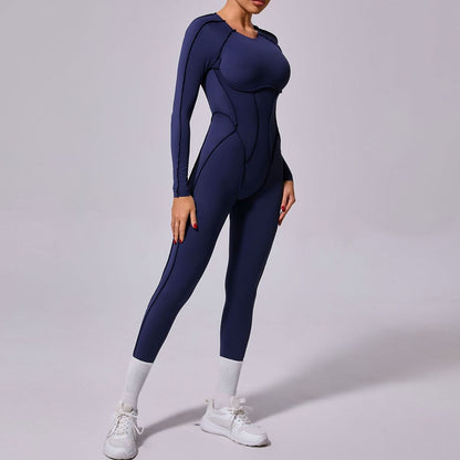 Women Fashion Casual Solid Color Long-Sleeve Jumpsuit