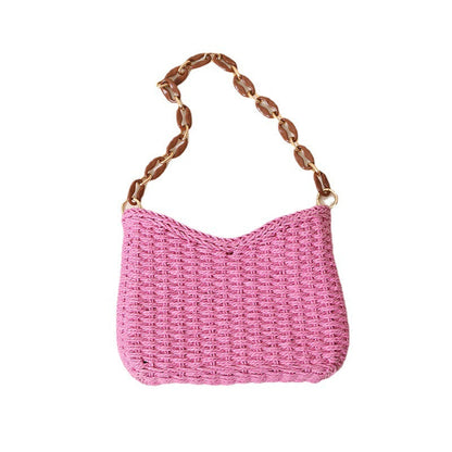 Bolso de hombro bohemio informal de paja tejida