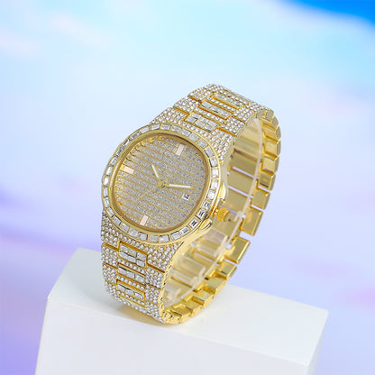 Women Fashion Rhinestone Square Dial Calendar Watch - Metal Strap
