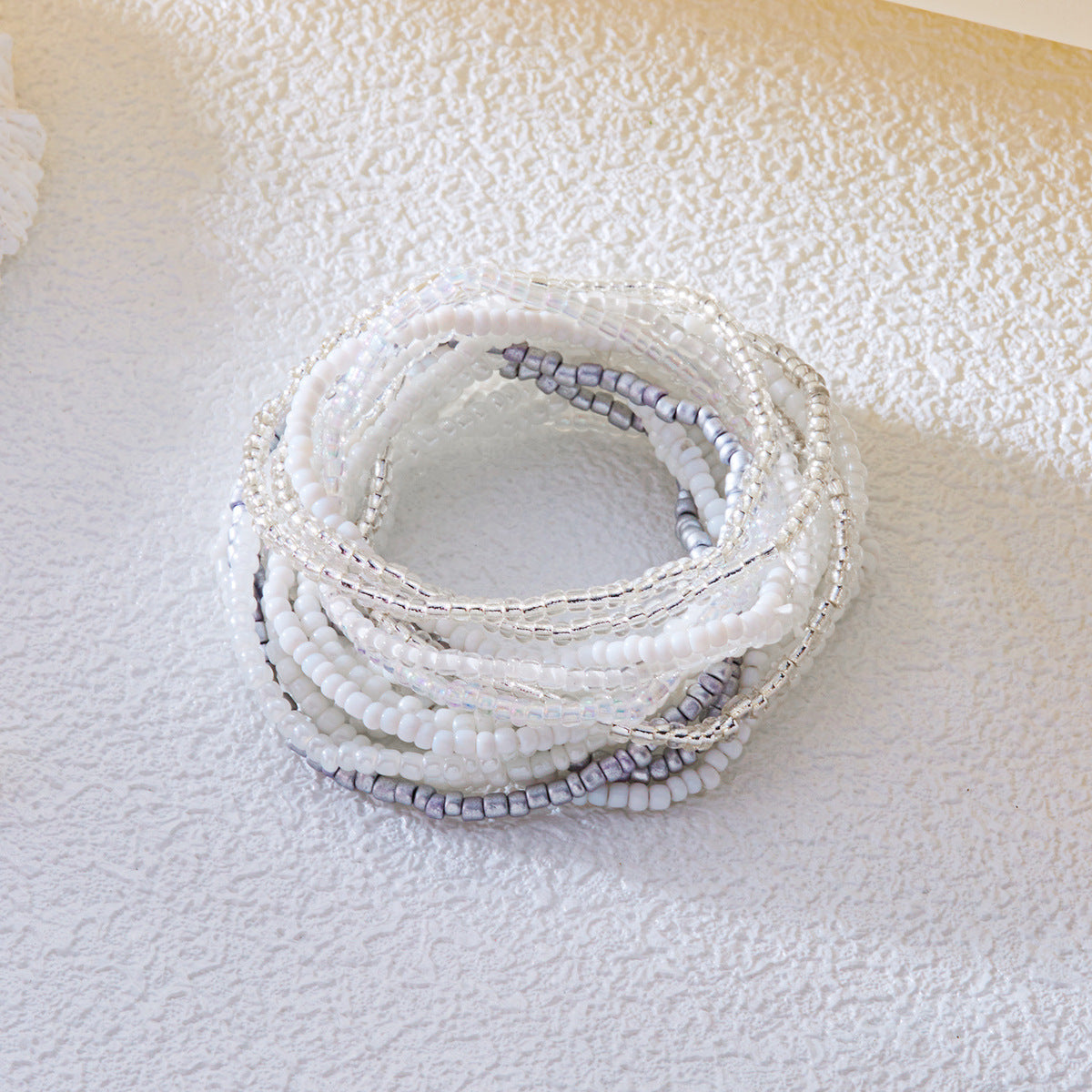 Women Fashion Boho Beach Contrast Bead Multi-Layer Stacked Bracelet