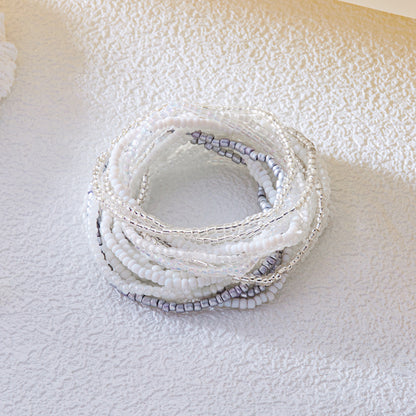 Women Fashion Boho Beach Contrast Bead Multi-Layer Stacked Bracelet