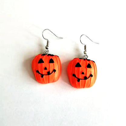 Pendientes colgantes de calabaza de resina de Halloween para mujer