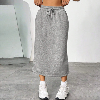 Women Casual Solid Color Polyester Midi Skirt