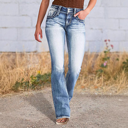 Women Retro High Waist Straight Fit Denim Jeans for Street Style