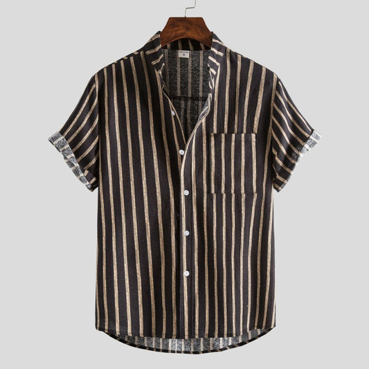 Camisa de verano para hombre con estampado de rayas y flores diminutas en 3D