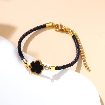 Women Fashion Plated 18k Four-Leaf Clover Red Rope Bracelet