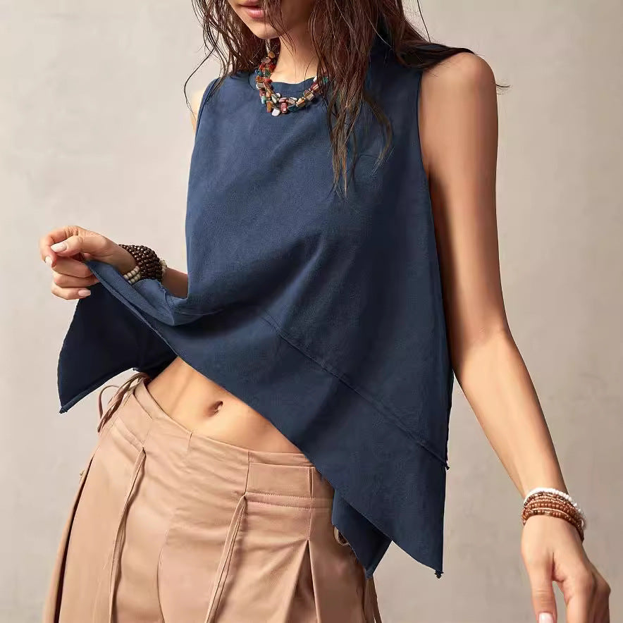 Camiseta sin mangas holgada irregular informal para mujer