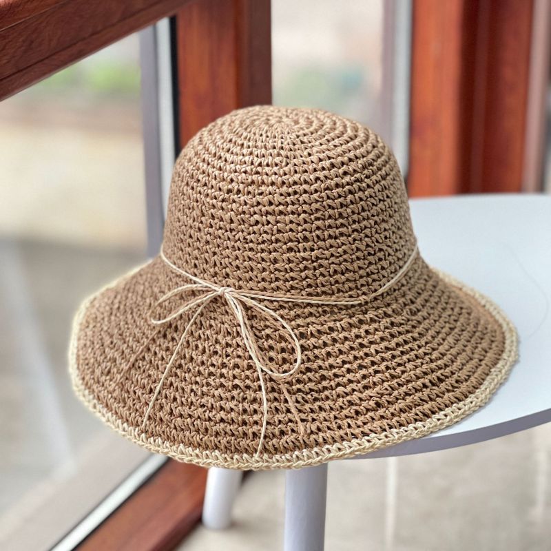 Sombreros de pescador tejidos de paja sencillos de verano para mujer