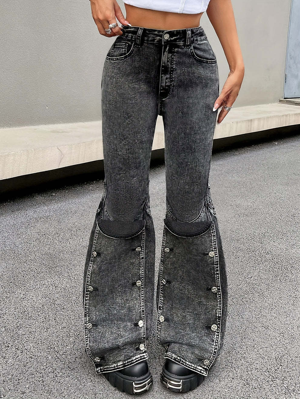 Street Women Fashion Detachable Snapped Jeans