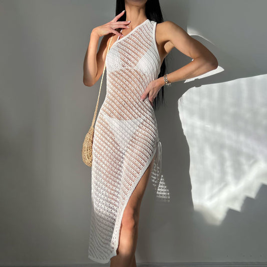 Vestido de punto calado de color liso sexy a la moda para mujer