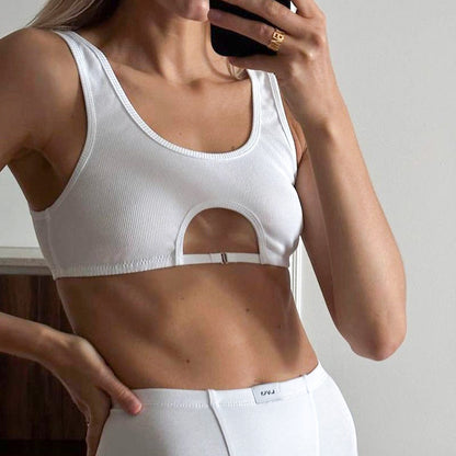 Gilet de sport ajouré à col en U et couleur unie pour femme
