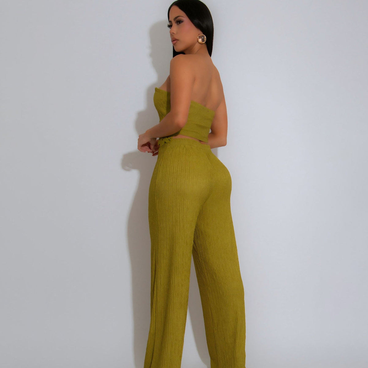 Conjunto de top y pantalón tubo con encaje floral plisado sexy a la moda para mujer
