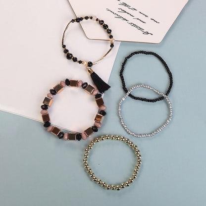 Conjunto de pulseras multicapa con flecos y cuentas bohemias
