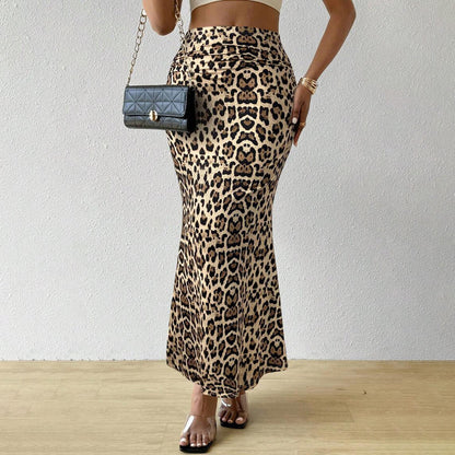 Falda de cintura alta con estampado de leopardo sexy a la moda para mujer