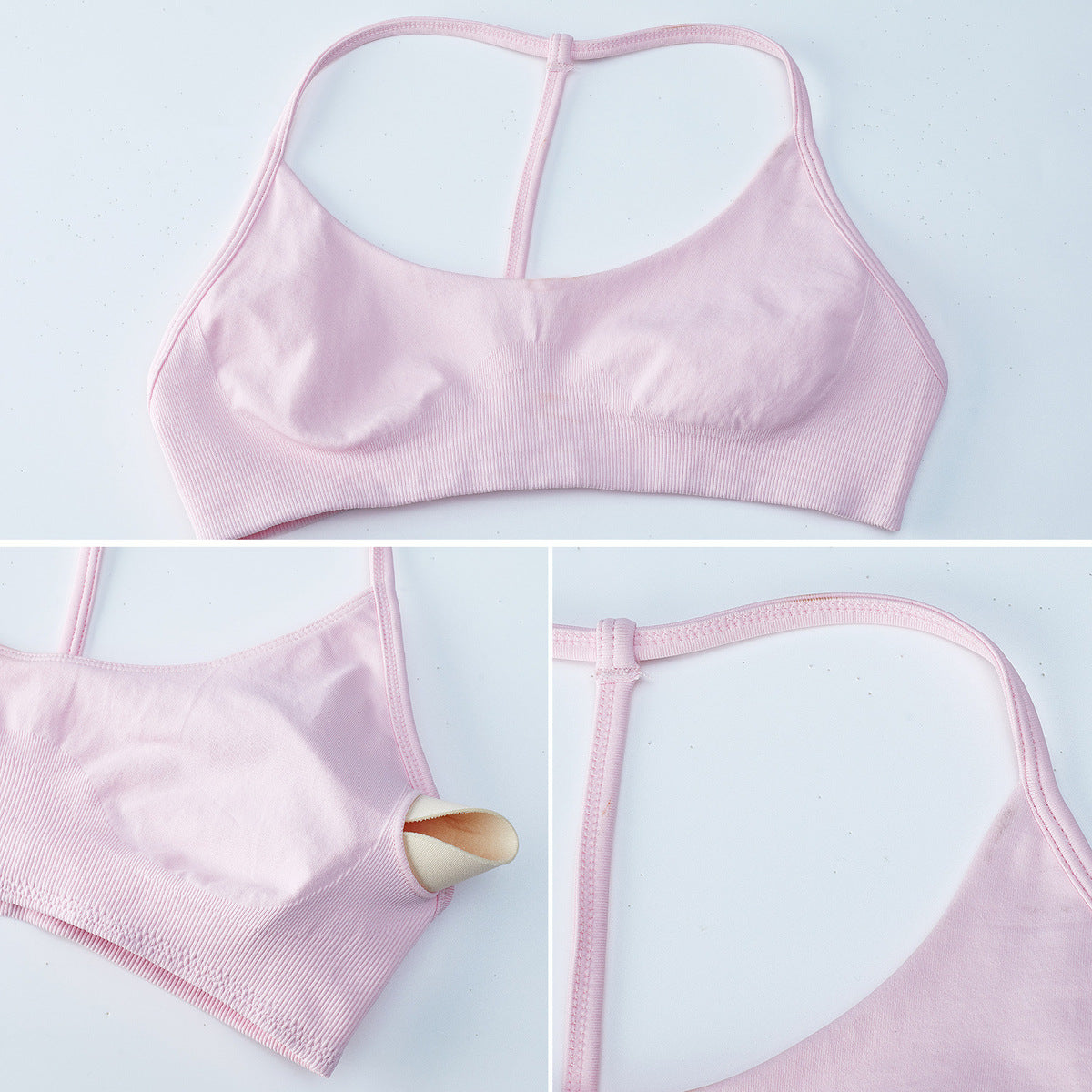 Soutien-gorge de yoga dos nu sans coutures de couleur unie pour femme