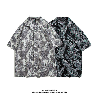 Men Casual Vintage Vacation Hawaii Tiny Flower Print Short Sleeve Lapel Shirt