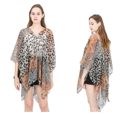 Bufanda tipo chal de gasa con estampado de leopardo para mujer