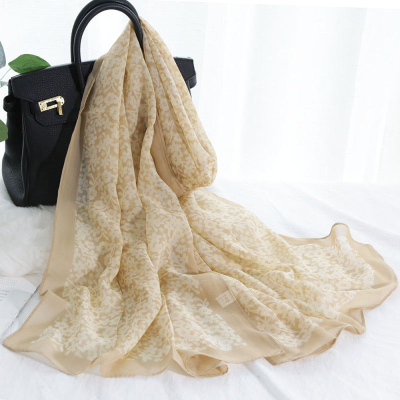 Elegante bufanda de gasa con estampado floral para mujer